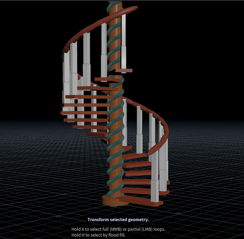 [과제] Spiral Staircase 모델링입니다.  마지막 사진 처럼 회전 나선형 기둥을 만들어보려고 했는데 원하는대로 나오지가 않아서 좀 더 연습을 해 할 것 같습니다..